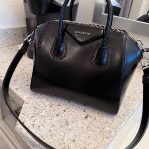 Givenchy Black Leather Antigona Satchel with Silver Hardware